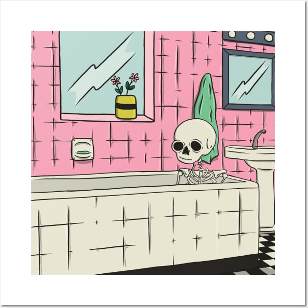 Skeleton In The Tub Wall Art by cecececececelia